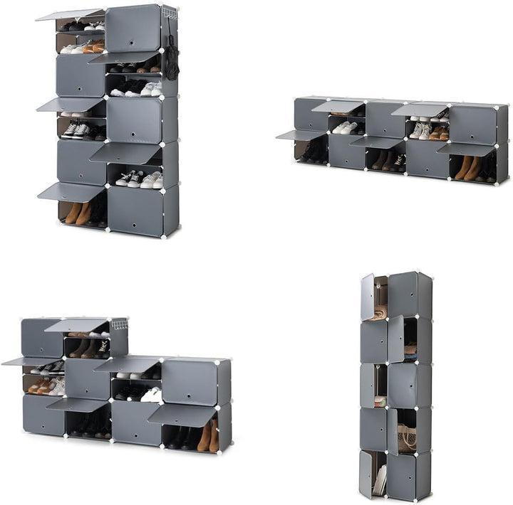 InnovaGoods® Tragbares modulares Schuhregal, 8 Module, 14 Fächer für 28 Paare, inklusive Kleiderstan