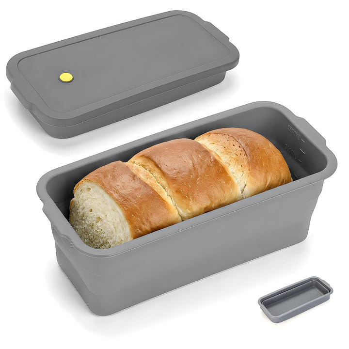 VINATO Faltbar Brotbackform Silikon mit Deckel, Brotbackform mit Metallverstärktem, Antihaft Hitzebe
