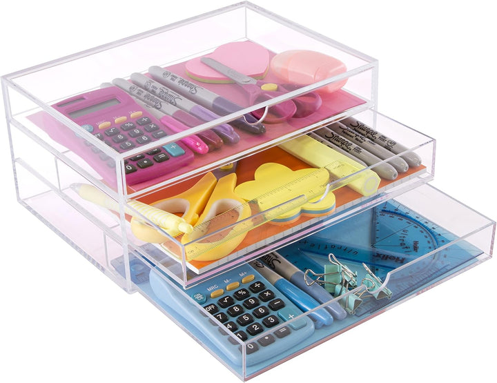 OSCO A3277 Magazin mit 3 Schubladen aus klarem Acryl, Gross, durchsichtig 16.6T x 23.3B x 11.4H cm (