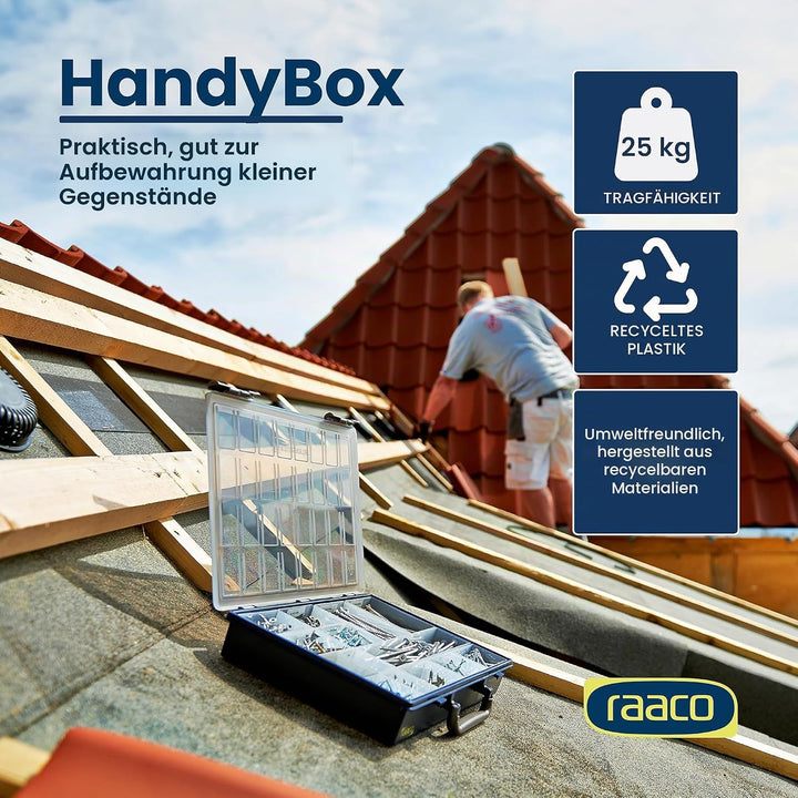 raaco HandyBox 55x4: Sortimentskasten für Werkstatt, Kistenberg mit 4 Sortierkasten für Kleinteile,