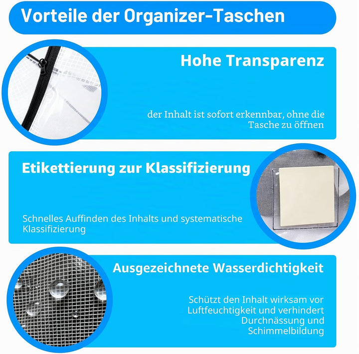 3 Stück Umzugstaschen 88L, transparente Aufbewahrungstaschen aus verstärktem PVC 135 g/m², faltbar,