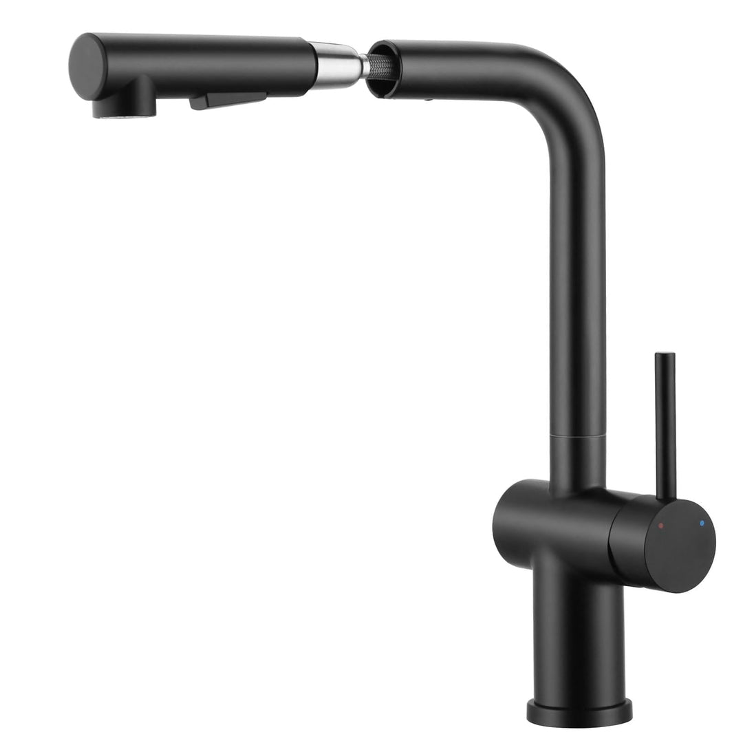 Küchenarmatur mit Brause Ausziehbar, Hochdruck Wasserhahn Küche Schwarz mit Zwei Wasserstrahlarten,