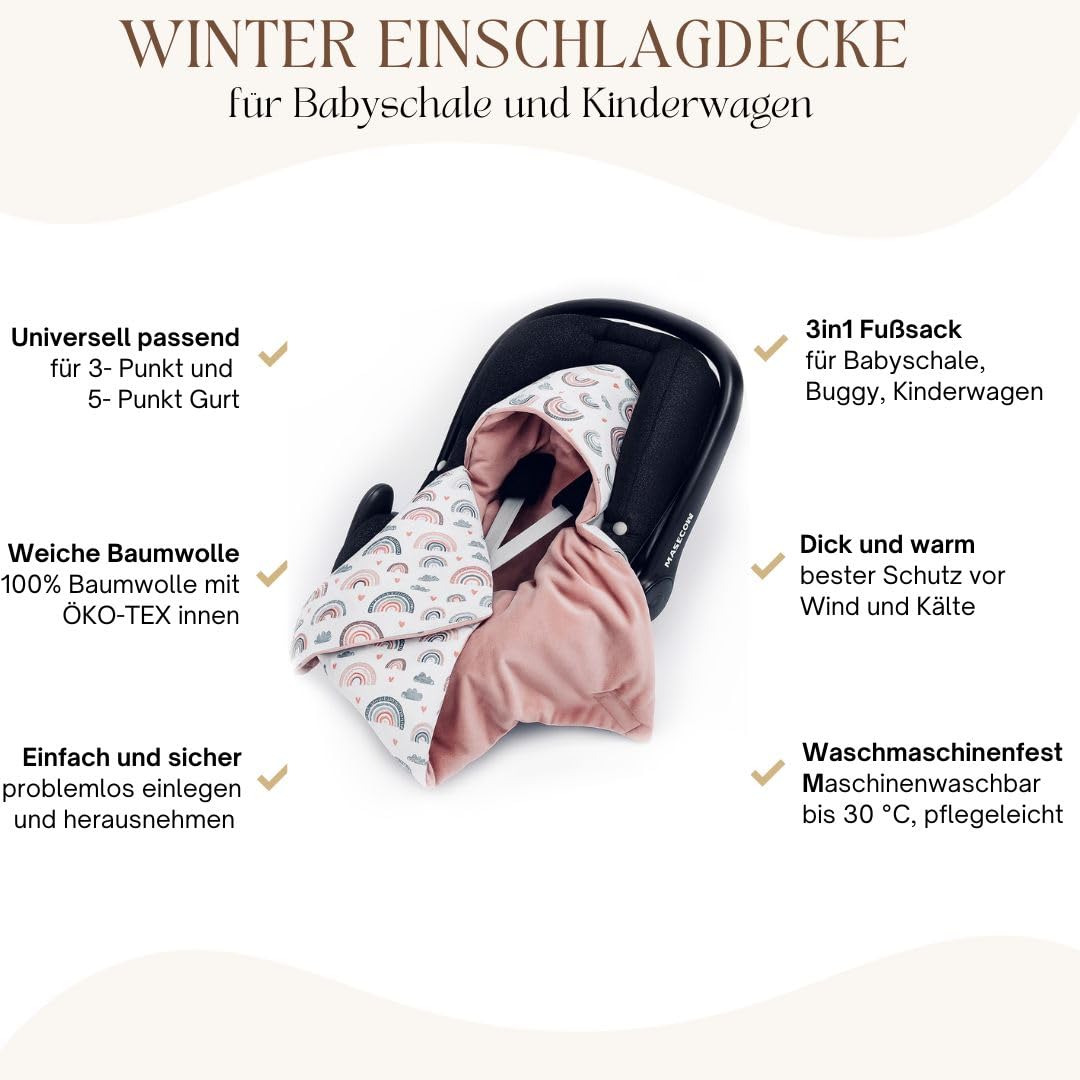 BABEES© Wattierte Velvet Winter Einschlagdecke mit Füllung für Babyschale Autositz, Universal,Baby D