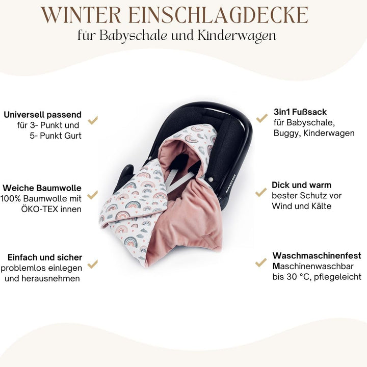 BABEES© Wattierte Velvet Winter Einschlagdecke mit Füllung für Babyschale Autositz, Universal,Baby D