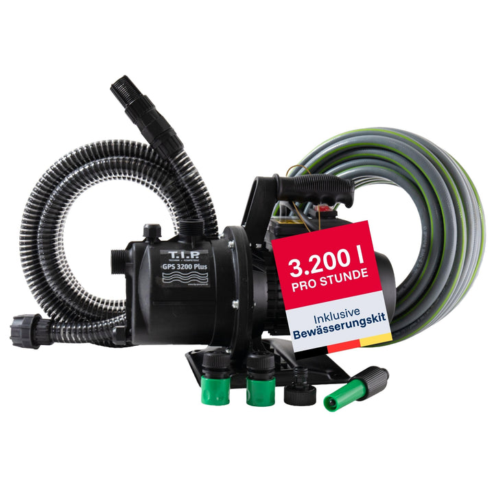 T.I.P. Gartenpumpe mit Bewässerungsset (3.200 l/h Fördermenge, 42 m Förderhöhe, 4,2 bar Druck, GFK,
