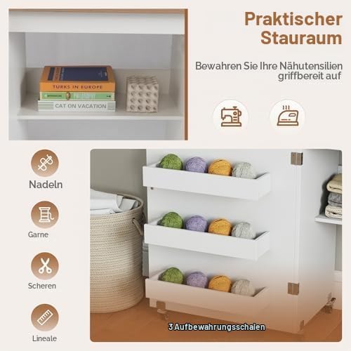 GIANTEX Nähtisch klappbar, Nähmaschinentisch auf Rollen, Nähtisch für Nähmaschine, Nähschrank Holz,