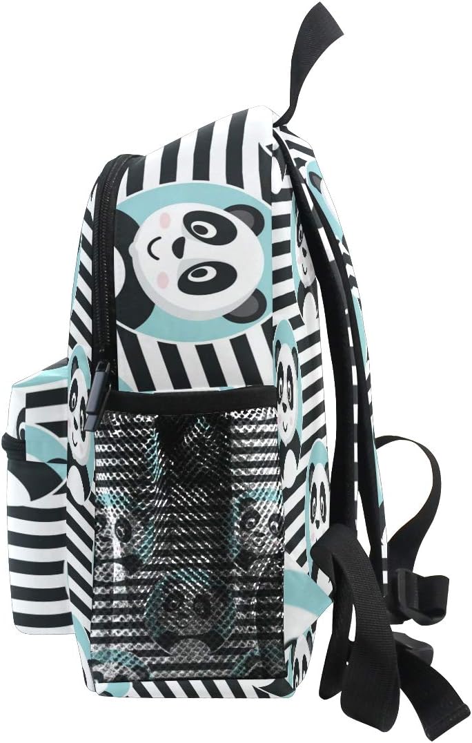Kinderrucksack Netter Panda im blauen Kreis auf Streifen-Kindergarten-Vorschul-Tasche für Kleinkind-