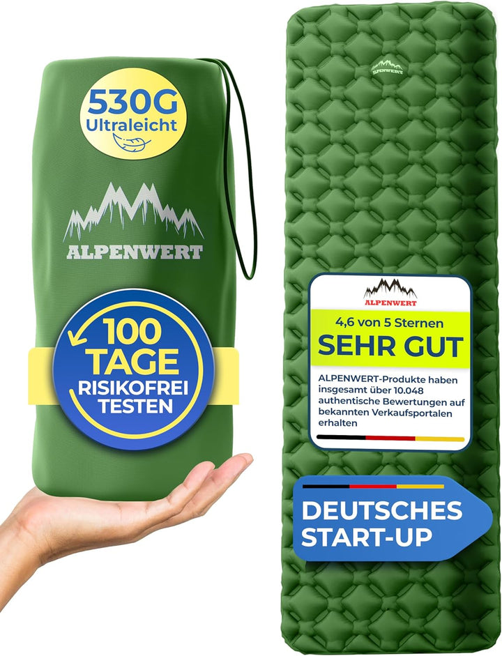 Alpenwert® Isomatte Outdoor [Kleines Packmass & Ultraleicht] Luftmatratze perfekt für Camping, Wande