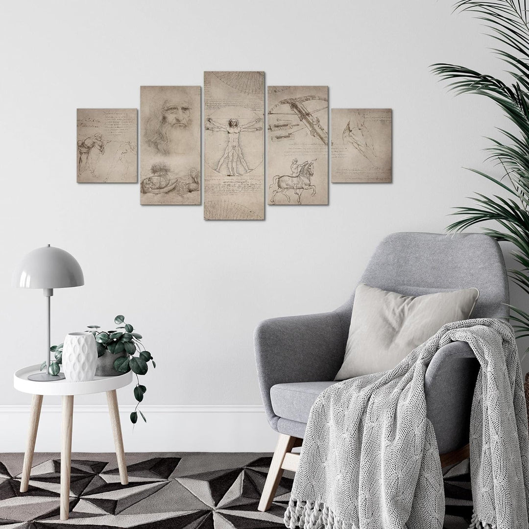Runa Art Wandbilder Leonardo Da Vinci 5 Teilig Bild auf Vlies Leinwand Deko Wohnzimmer Schlafzimmer
