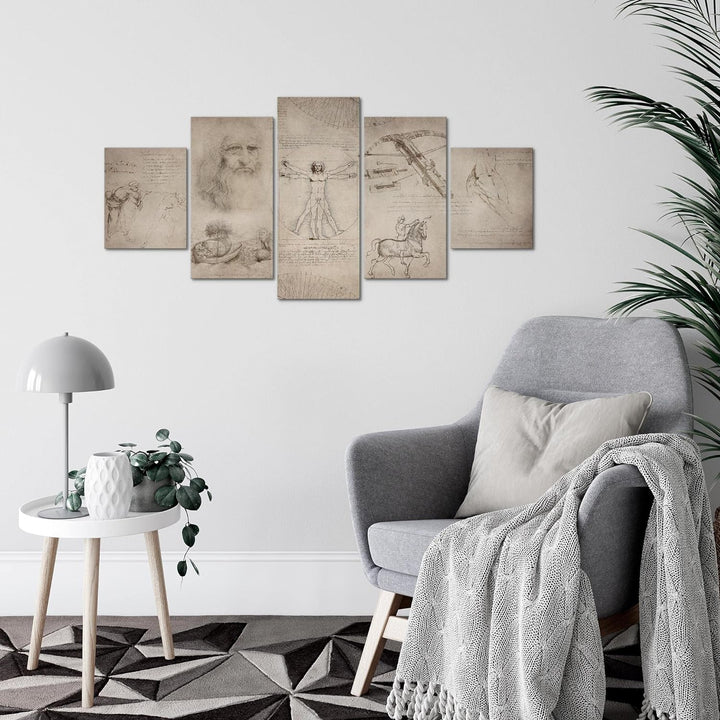Runa Art Wandbilder Leonardo Da Vinci 5 Teilig Bild auf Vlies Leinwand Deko Wohnzimmer Schlafzimmer