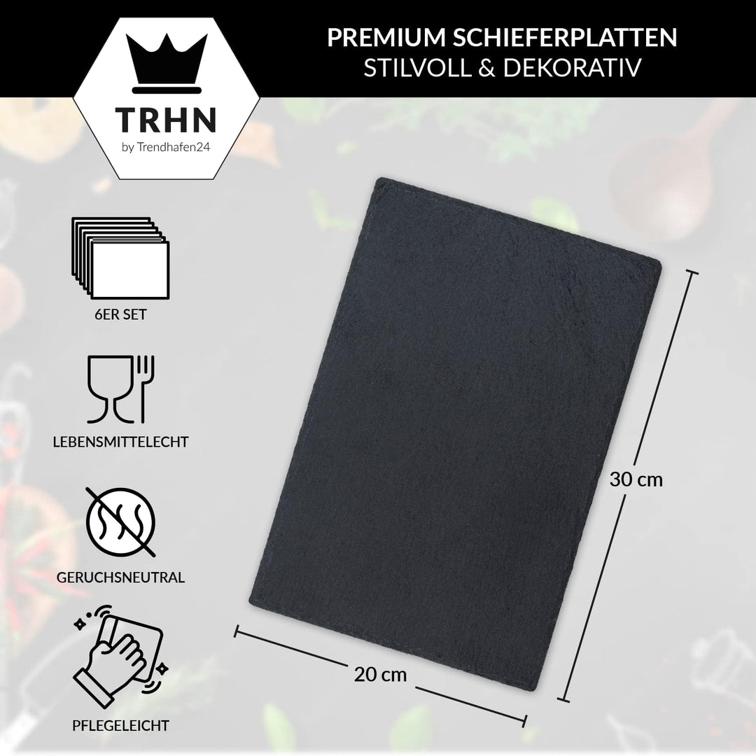 TRHN24 by Trendhafen24 Schieferplatte Servierplatte mit Besteck (6er Set) - 30x20 cm Servierplatten