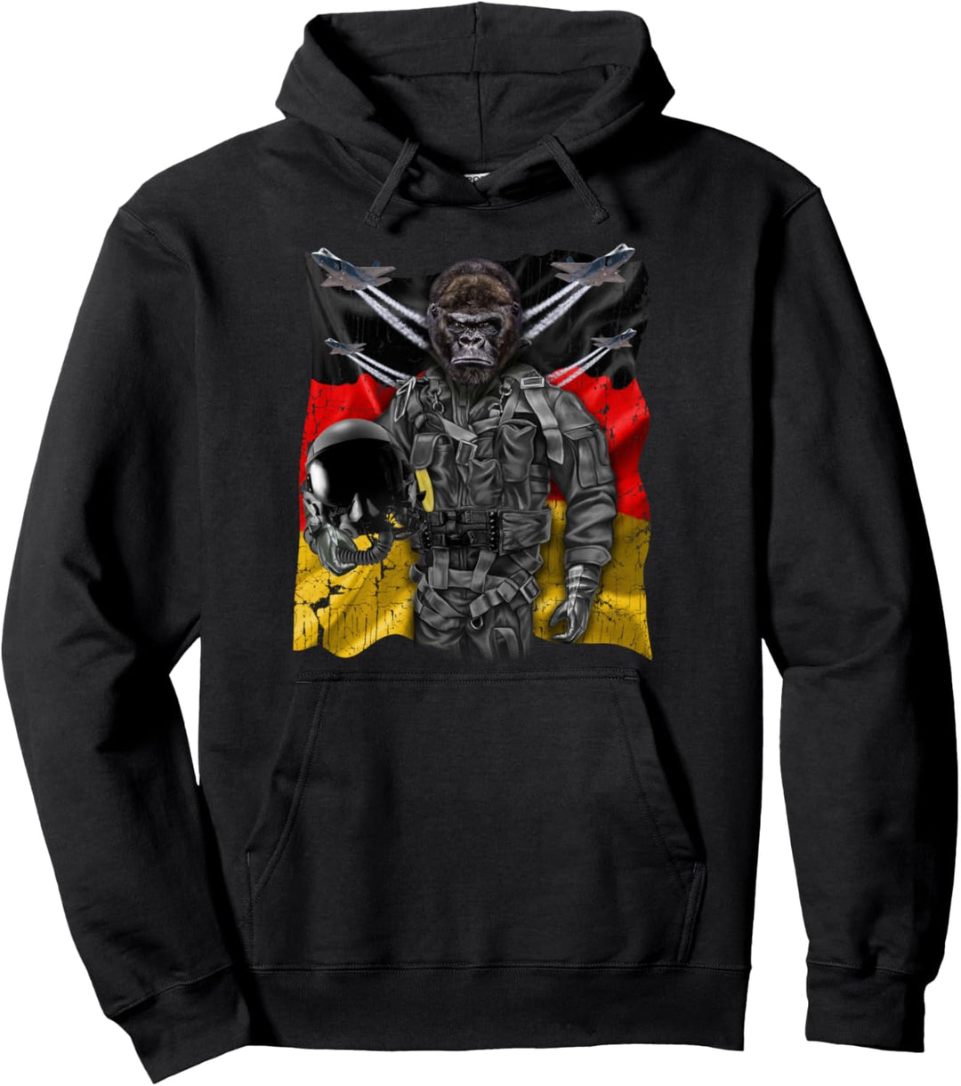 Gorilla als Kampfpilot mit deutscher Flagge Pullover Hoodie