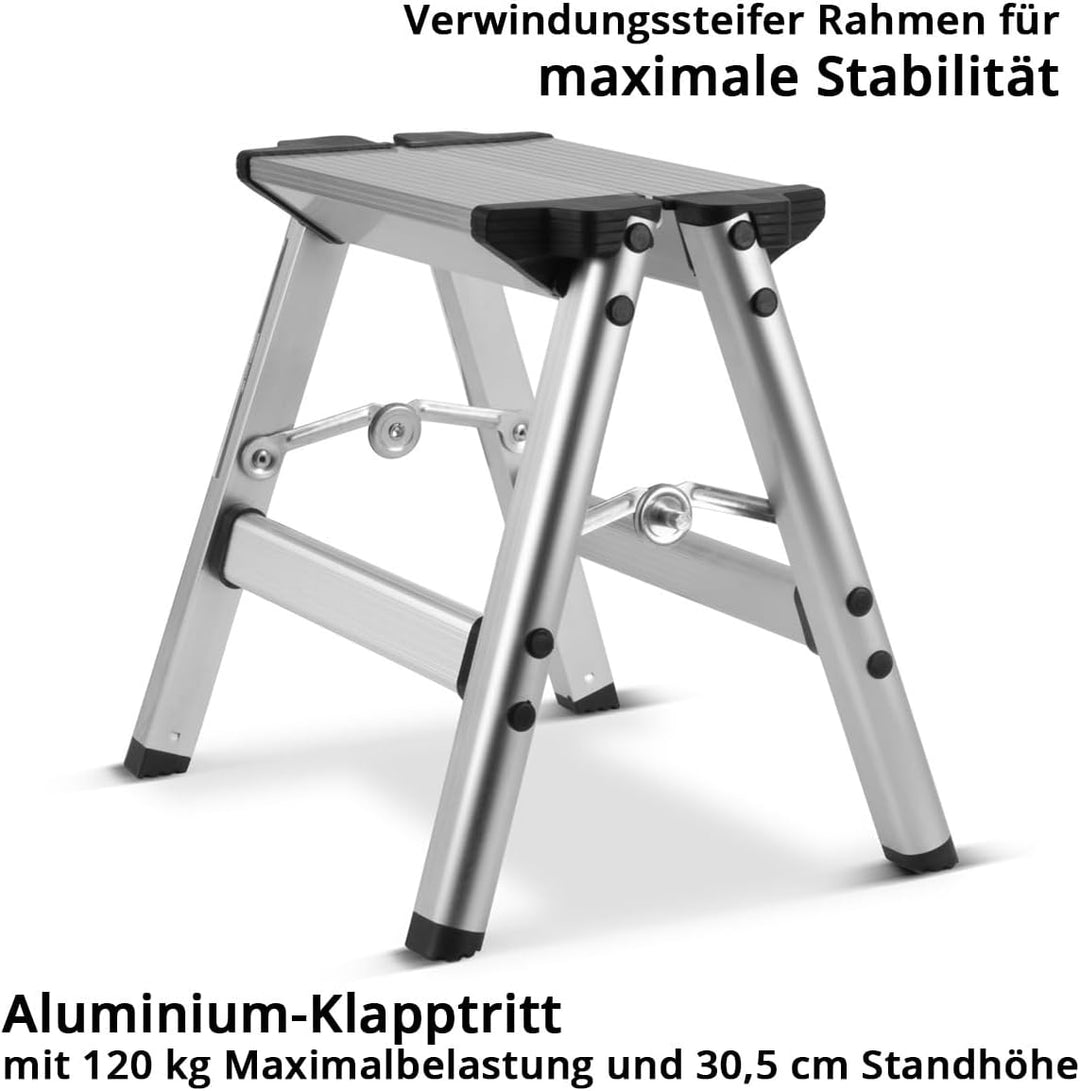 STAHLWERK Klapptritt KT-1 ST mit 120 kg Tragkraft Aluminium-Leiter | Klappleiter | Trittleiter | Sch