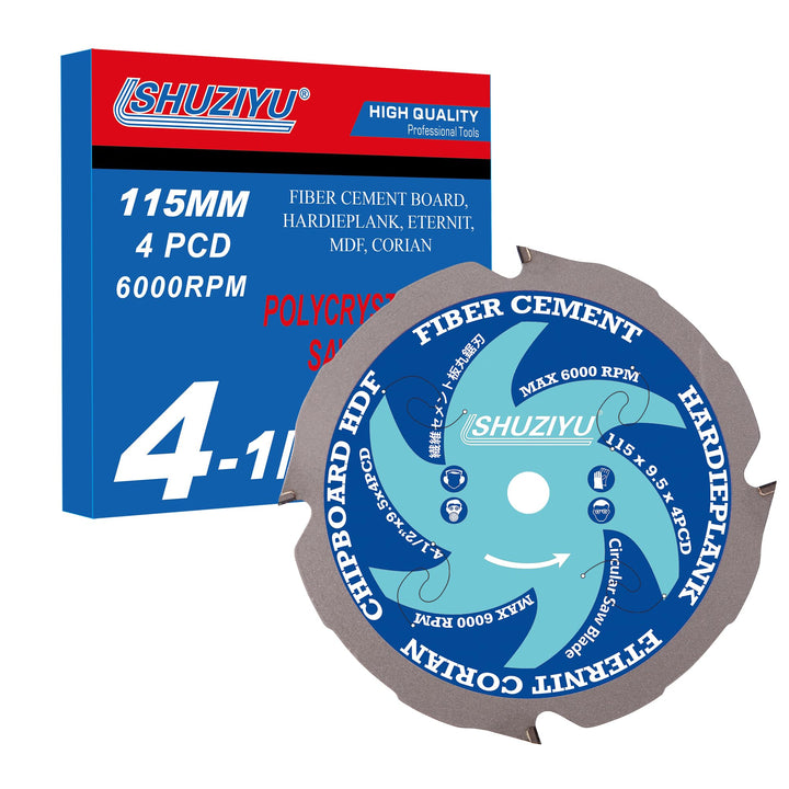 LSHUZIYU 115mm-4PCD-9.5mm, Polykristallin mit Diamantzähne 4 PCD, Kreissägeblatt Faserzement, Sägebl