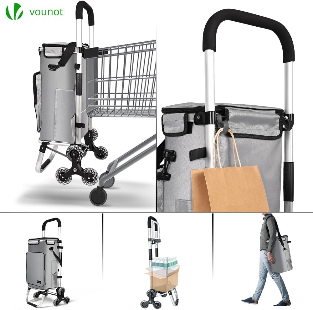 VOUNOT® Aluminium Einkaufstrolley Treppensteiger, 3 in 1 Trolly Einkaufswagen Klappbar, Hackenporsch