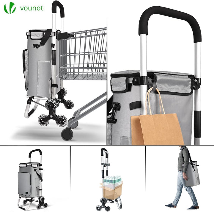 VOUNOT® Aluminium Einkaufstrolley Treppensteiger, 3 in 1 Trolly Einkaufswagen Klappbar, Hackenporsch