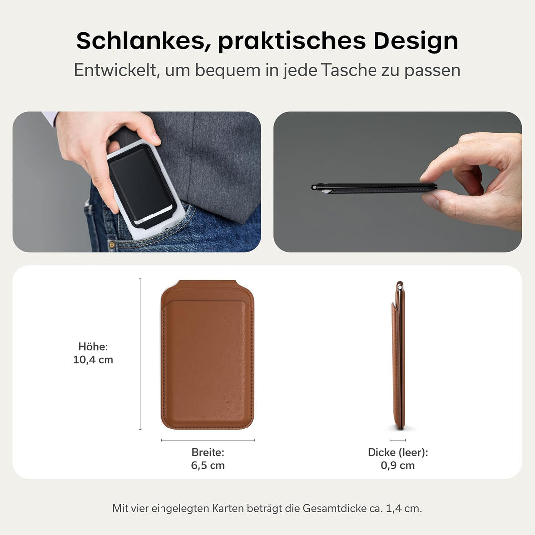 SATECHI Magsafe Wallet und Double Flap Stand mit Magnetfunktion, iPhone Wallet mit 4 Kartenfächern,