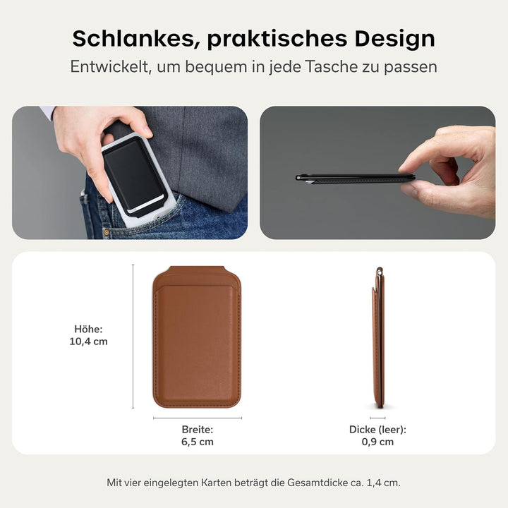 SATECHI Magsafe Wallet und Double Flap Stand mit Magnetfunktion, iPhone Wallet mit 4 Kartenfächern,