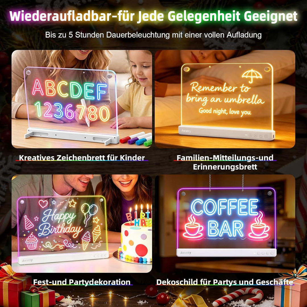 LED Zeichenbrett, Awatty Wiederaufladbare Doodle Notiztafel für Kinder 16 Zoll LED Maltafel mit 10 L