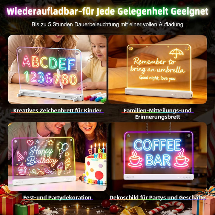 LED Zeichenbrett, Awatty Wiederaufladbare Doodle Notiztafel für Kinder 16 Zoll LED Maltafel mit 10 L