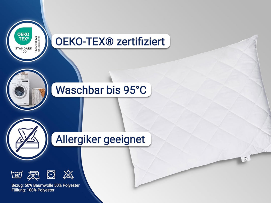 ZOLLNER Kopfkissen, 70x90 cm, 830g, Polyesterhohlfaser, Kochfest 70 x 90 cm 1er Set, 70 x 90 cm 1er