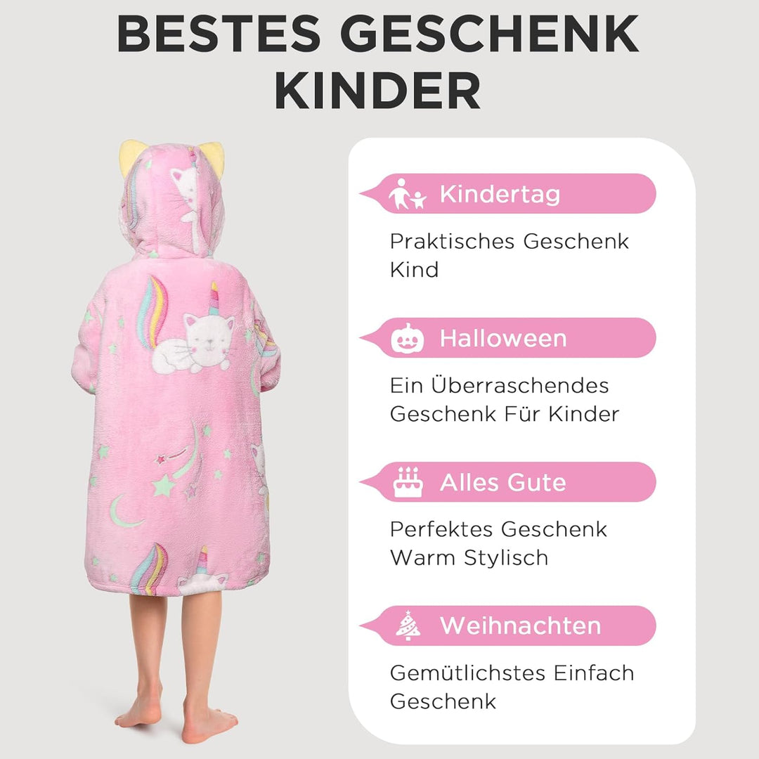 OLAOLA Katze Tragbare Decke Hoodie Im Dunkeln Leuchten, üBergrossEr Decken Hoodie Mit Taschen.Geburt