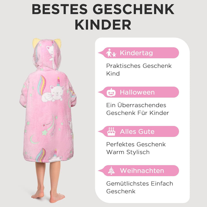 OLAOLA Katze Tragbare Decke Hoodie Im Dunkeln Leuchten, üBergrossEr Decken Hoodie Mit Taschen.Geburt