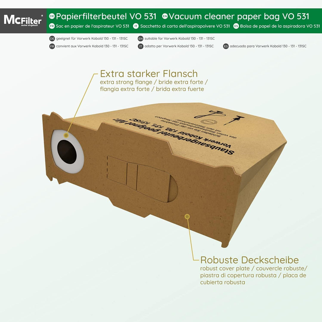 McFilter | 20 Staubsaugerbeutel geeignet für Staubsauger Vorwerk Kobold 130, 131 und SC-Modelle, ext