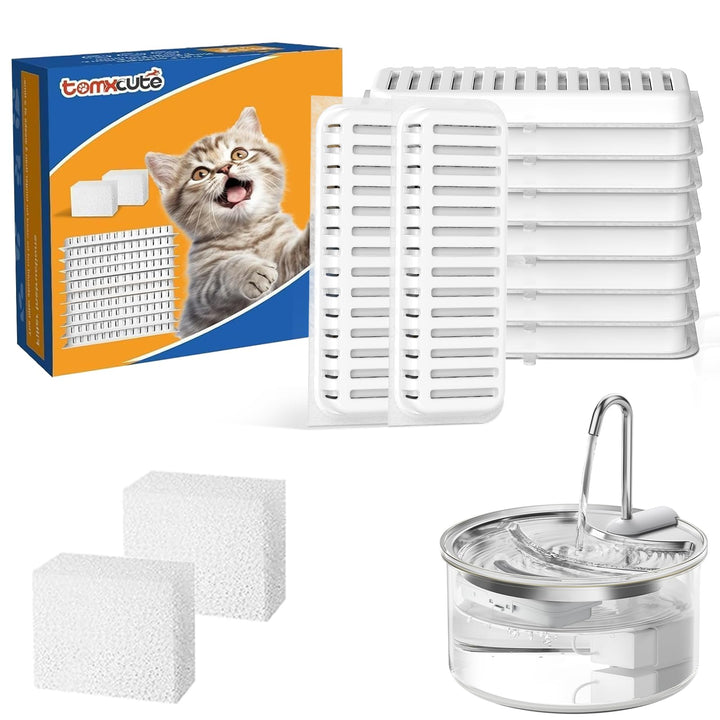Tomxcute Glas Katzenbrunnen Filter Set, 10 Filter + 2 Schwämme für 108oz/3.2L 10 Filter + 2 Schwämme