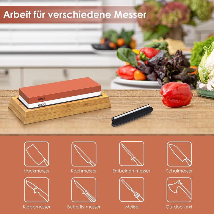 SHAN ZU Schleifstein Abziehstein Wetzstein für Professionell 2-in-1 Doppelseitiger Messerschärfer, K