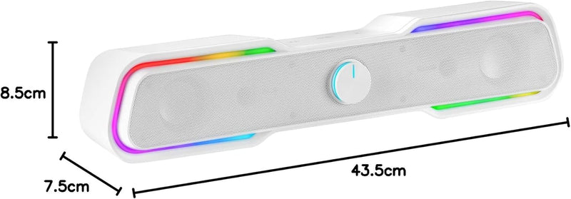 Mars Gaming MSBXW Weiss, RGB Soundbar, Bluethooth 5.0 + Jack 3.5, DSP Sound 10W, MSBXW