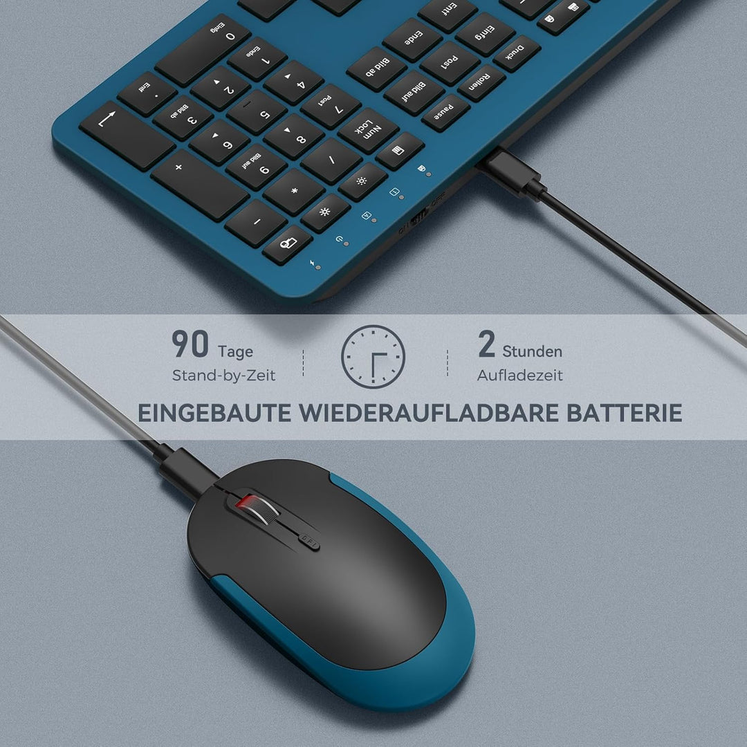 Tastatur Maus Set Kabellos, seenda SK38-3 Ultra-Dünne Wiederaufladbare Funk Tastatur Maus Set, Ergon