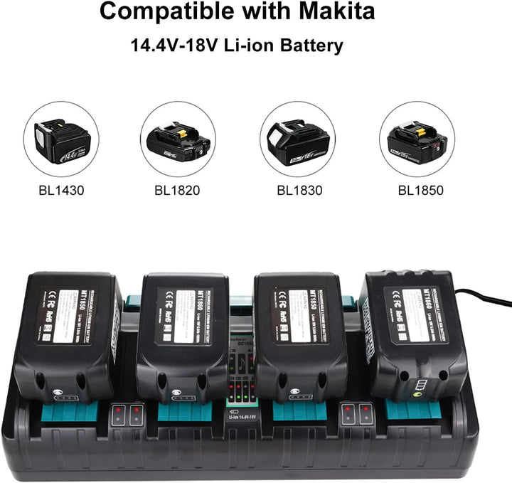 Energup 18V 4 Port Ladegerät für Makita Ladegerät DC18SF Kompatibel mit Makita 14.4V-18V Akkus BL185