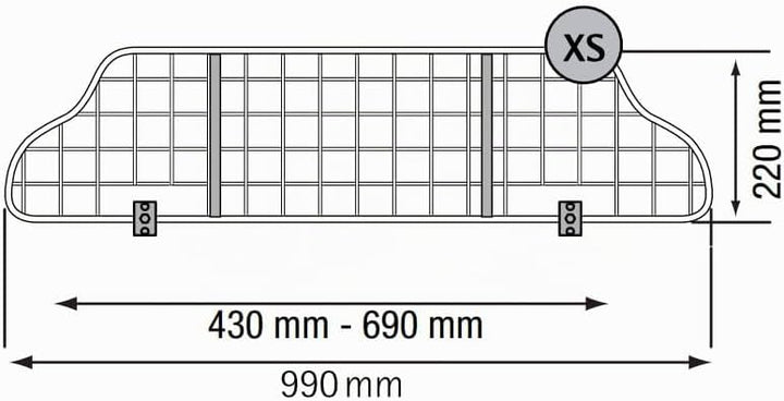Kleinmetall TraficGard 21008002 Hundegitter Grösse XS, Crash-getestet nach UN-R126 (L 990 mm x H 220