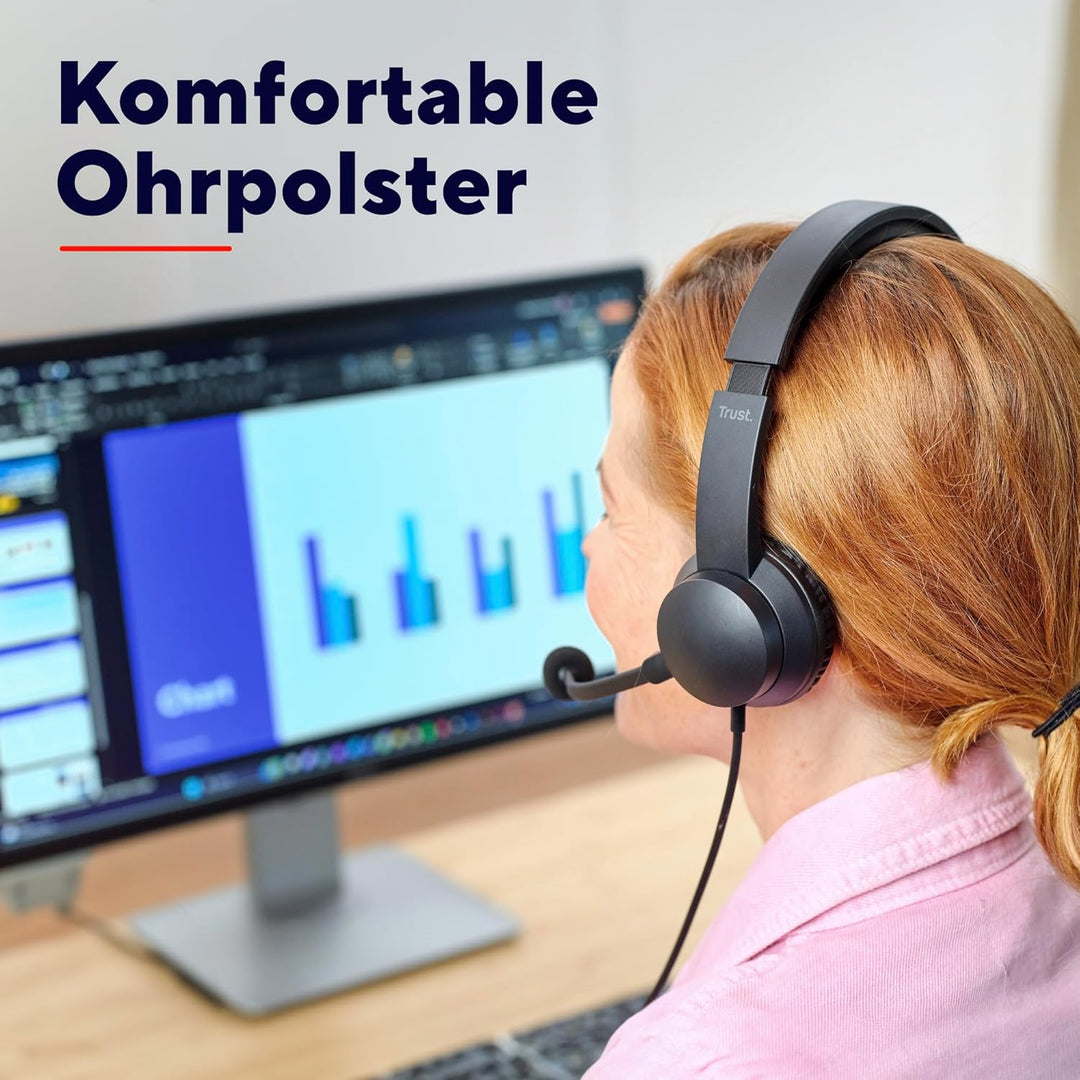 Trust Roha II USB Headset mit Mikrofon On-Ear Leichtes Design, Verstellbarer Kopfbügel, Kopfhörer mi