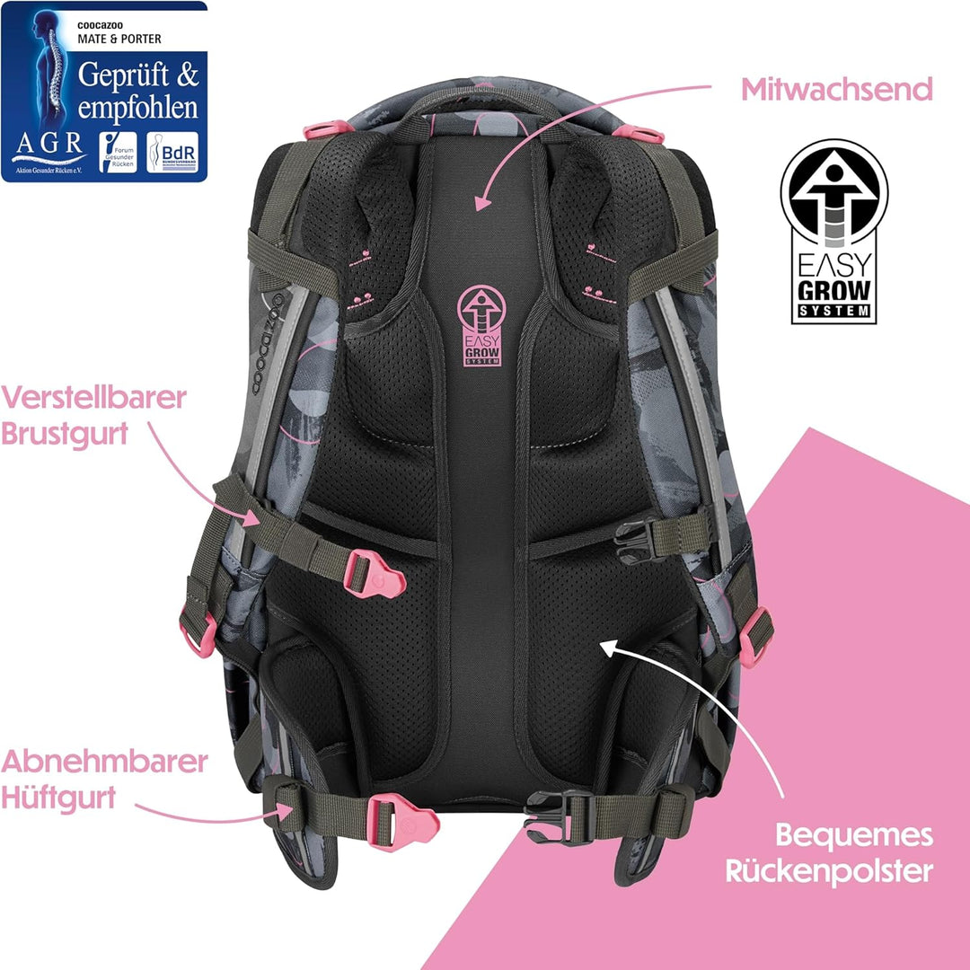 coocazoo Schulrucksack Joker „Bubble Brush“, grau-rosa, ergonomischer & anpassbarer Tornister, höhen