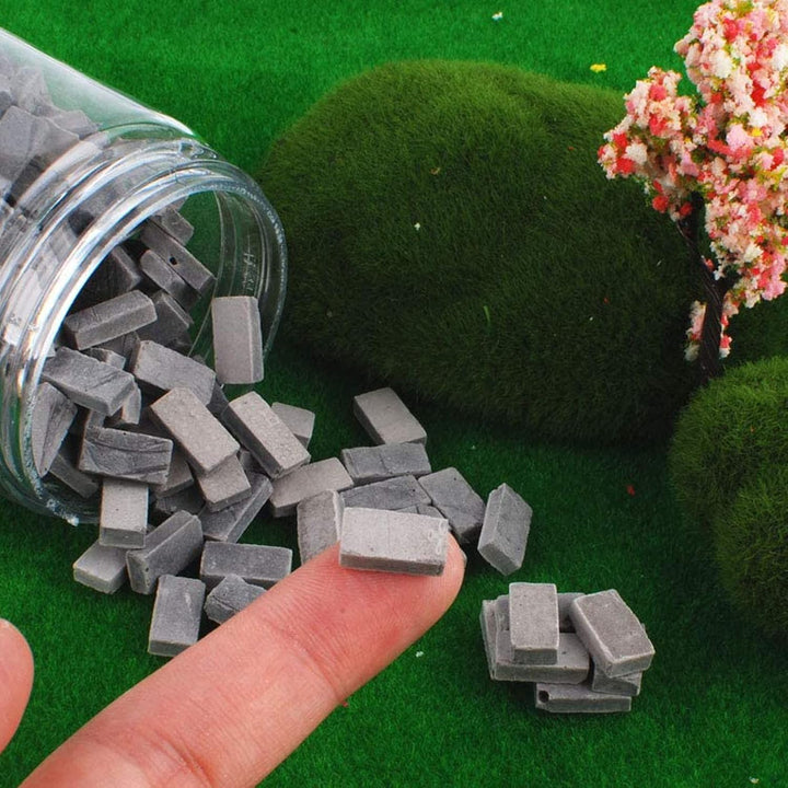 Woohome 500 Stück Mini Ziegel Mini Scale Ziegel Grau Mini Simulation Ziegel mit Schaber für DIY Pupp
