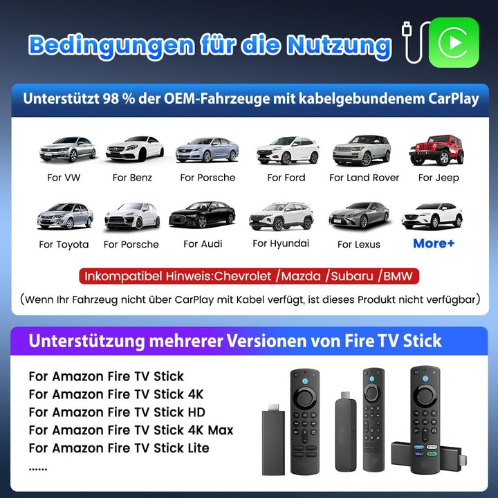 Carlinkit Fire DriveLink HDMI Adapter - konvertiert kabelgebundenes CarPlay für Fire TV Stick Stream