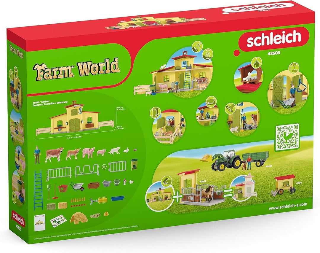 SCHLEICH Farm World | Grosse Farm mit Bauernhaus 42605 | Set inkl. Haus, Bauer, Kuh, Schwein, Katze,
