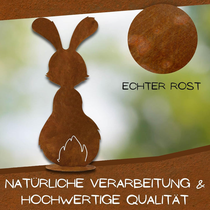 Rostikal Metall Hase Berti mit Patina 25 cm – Dekorative Vintage Deko – Handmade Edelrost Hase für W