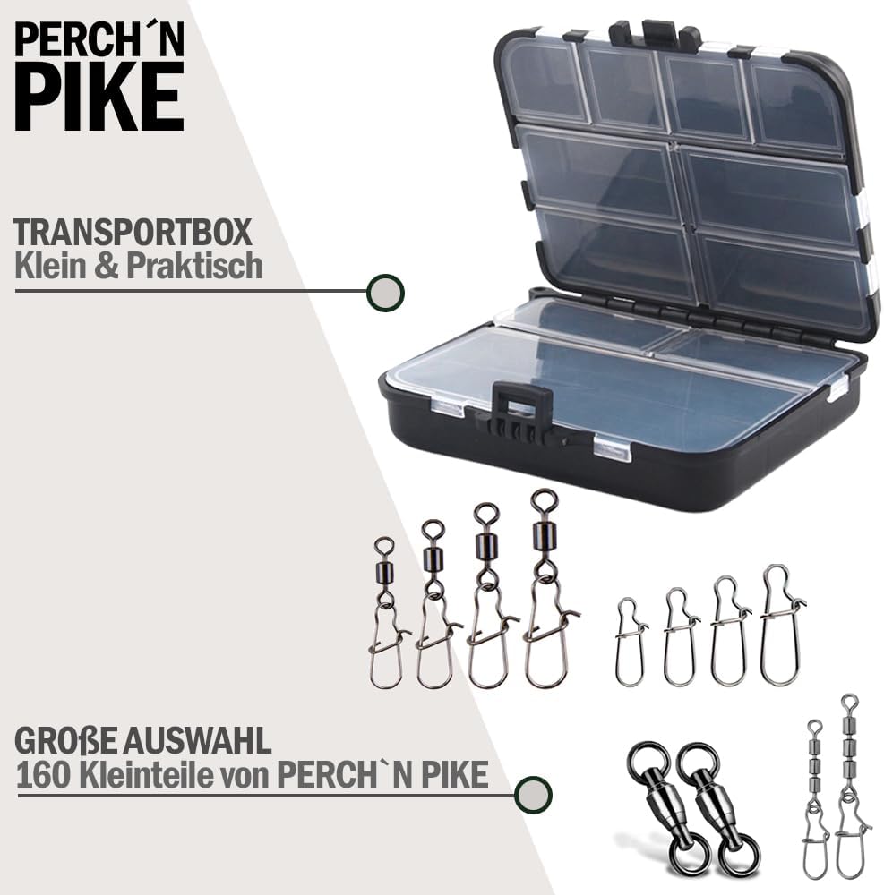 Angelzubehör Box mit Angelwirbel, Dreifachwirbel, Snaps und Kugellagerwirbel, Angelwirbelset zum Spi