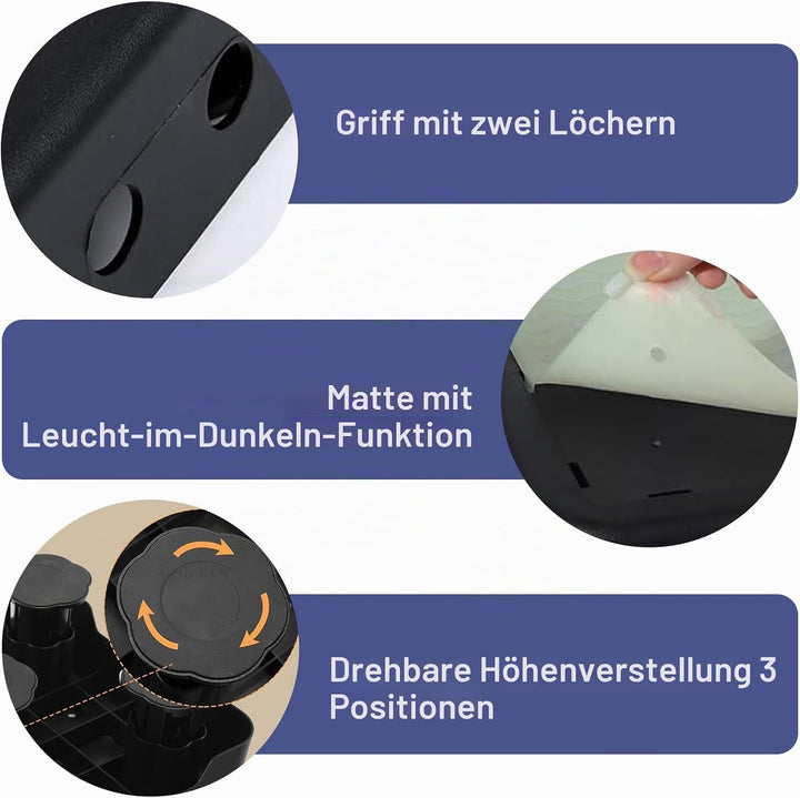 rutschfest Halbstufe, Nachleuchtende Trittstufe, 3-Stufige Höhenverstellbarer Tritthocker, Breite An