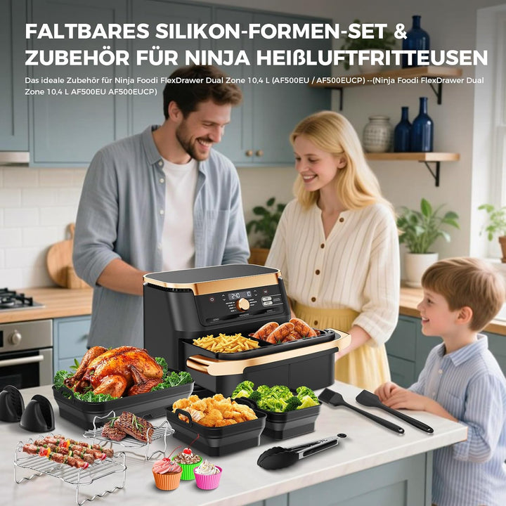 Heissluftfritteuse Zubehör für Ninja Foodi Flexdrawer 10,4L AF500EU & AF500EUCP - 3x Faltbare Siliko