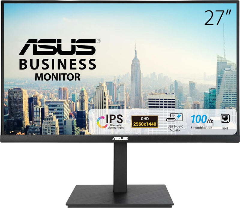 ASUS Business VA27ACFSN - 27 WQHD Monitor - Rahmenlos, ergonomisch, Flicker-Free, Blaulichtfilter, A