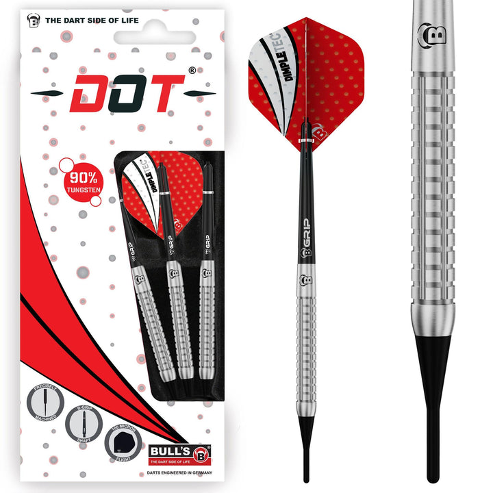 Dot Soft Dart, unterschiedliche Griffzonen und Einkerbungen machen dieses Premium Dartset aus 90 % T