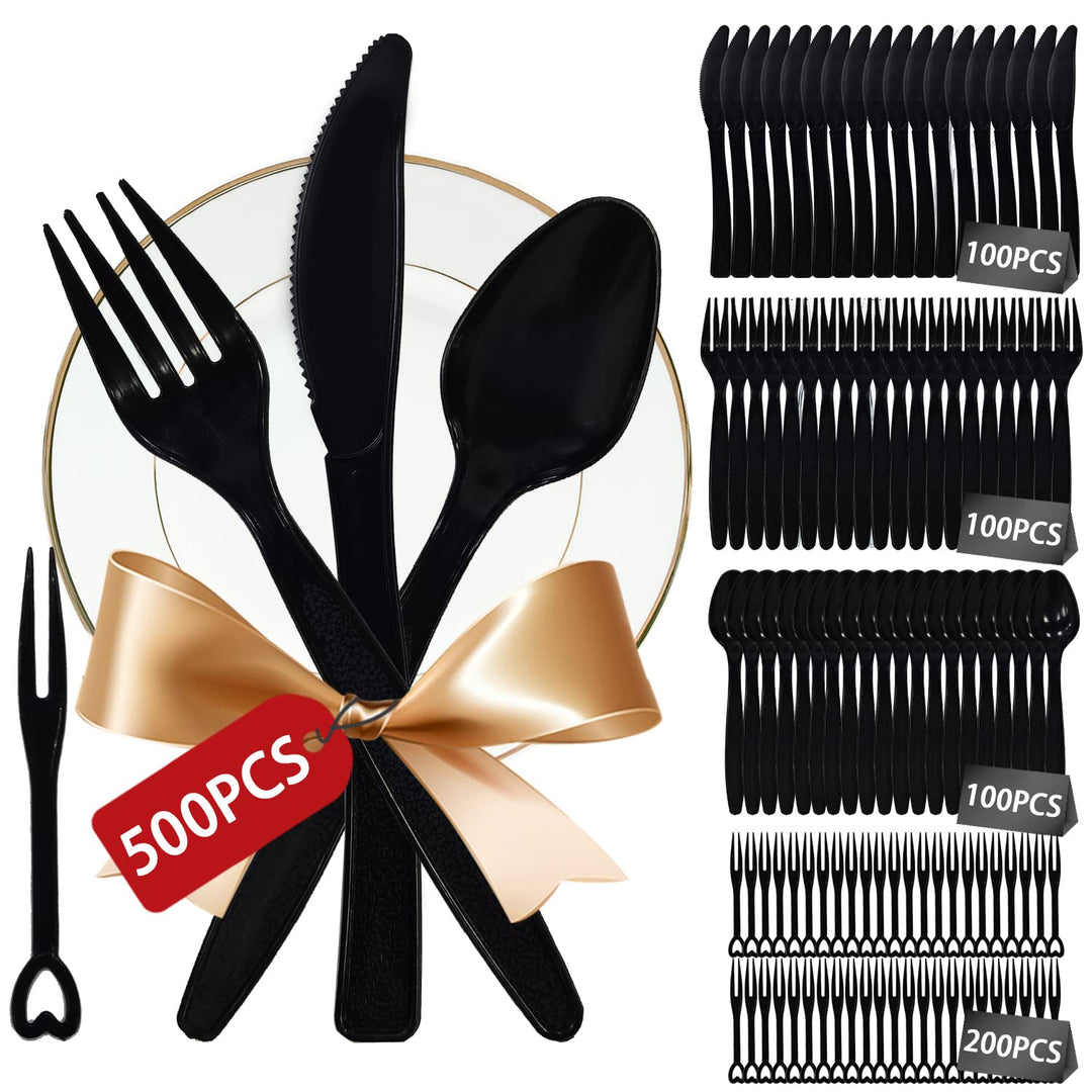 500PCS Plastikbesteck,Plastiklöffel,Plastikgabeln,Plastik Messer,Party Besteck Wiederverwendbar,Mess