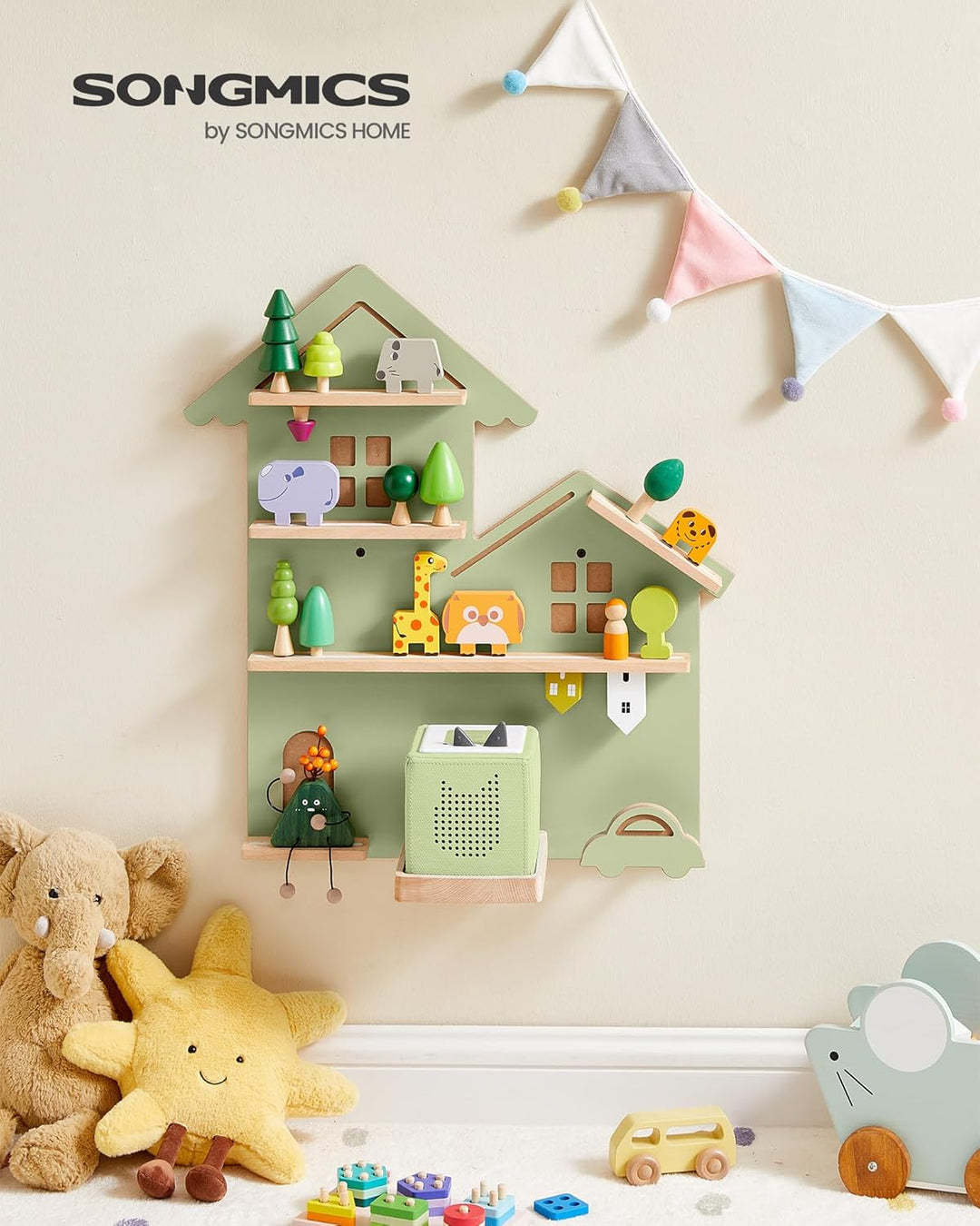 SONGMICS Regal für Toniebox, Wandregal für 35 Figuren, Kinderregal, einfache Montage, Kinderzimmer,
