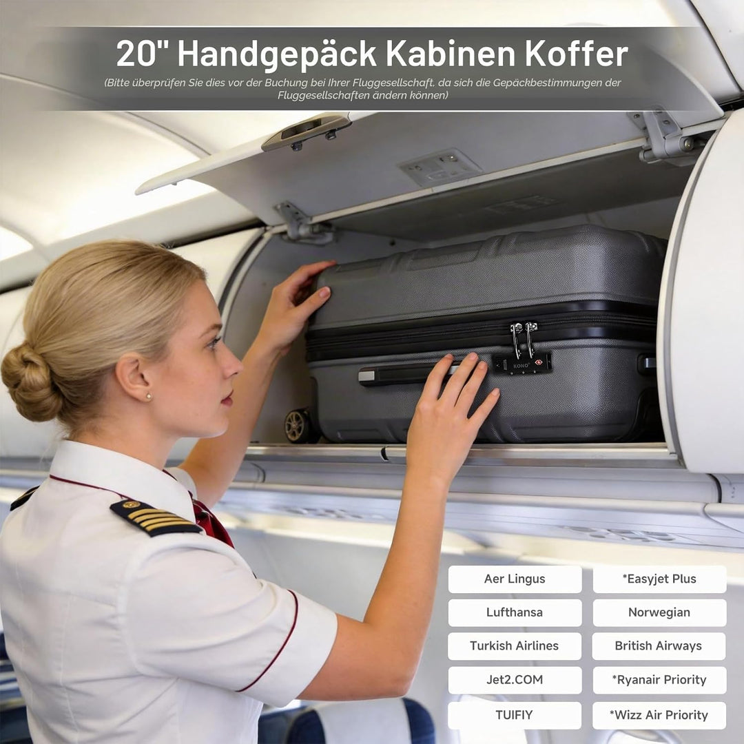 KONO Handgepäck Koffer 20 Zoll Leichter ABS+PC Hartschalenkoffer mit TSA-Schloss Reisekoffer mit 4 R