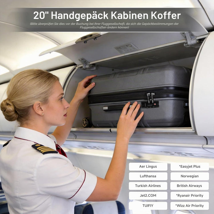 KONO Handgepäck Koffer 20 Zoll Leichter ABS+PC Hartschalenkoffer mit TSA-Schloss Reisekoffer mit 4 R