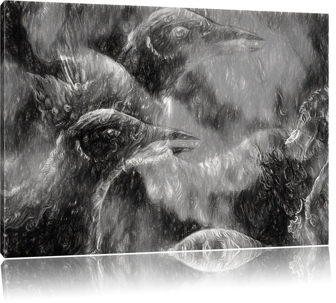 Pixxprint Vogel Phönix Collage Kunst als Leinwandbild/Grösse: 100x70 cm/Wandbild/Kunstdruck/fertig b